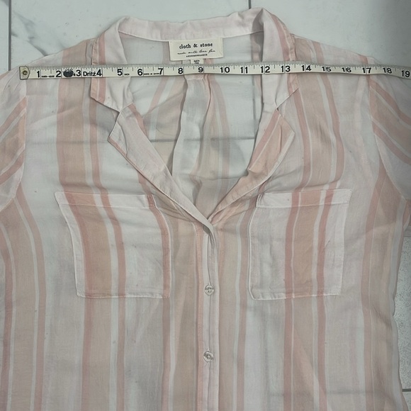 Cloth & Stone Anthropologie Short Sleeve Button Up Collar Pink & White Stripe - Picture 8 of 11